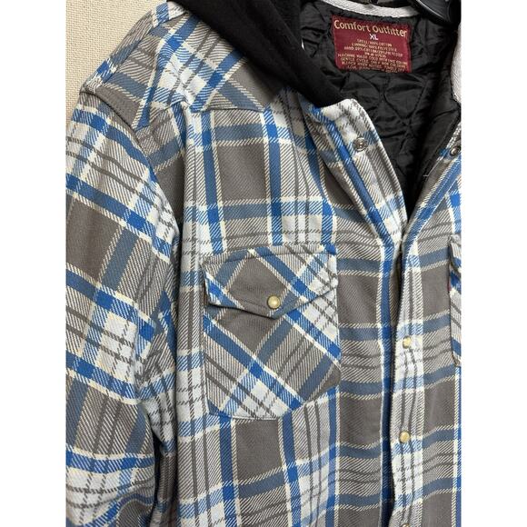 Comfort Outfitter Quilted Flannel Jacket Adult XL Blue Gray Plaid Pearl Snap - Picture 4 of 14